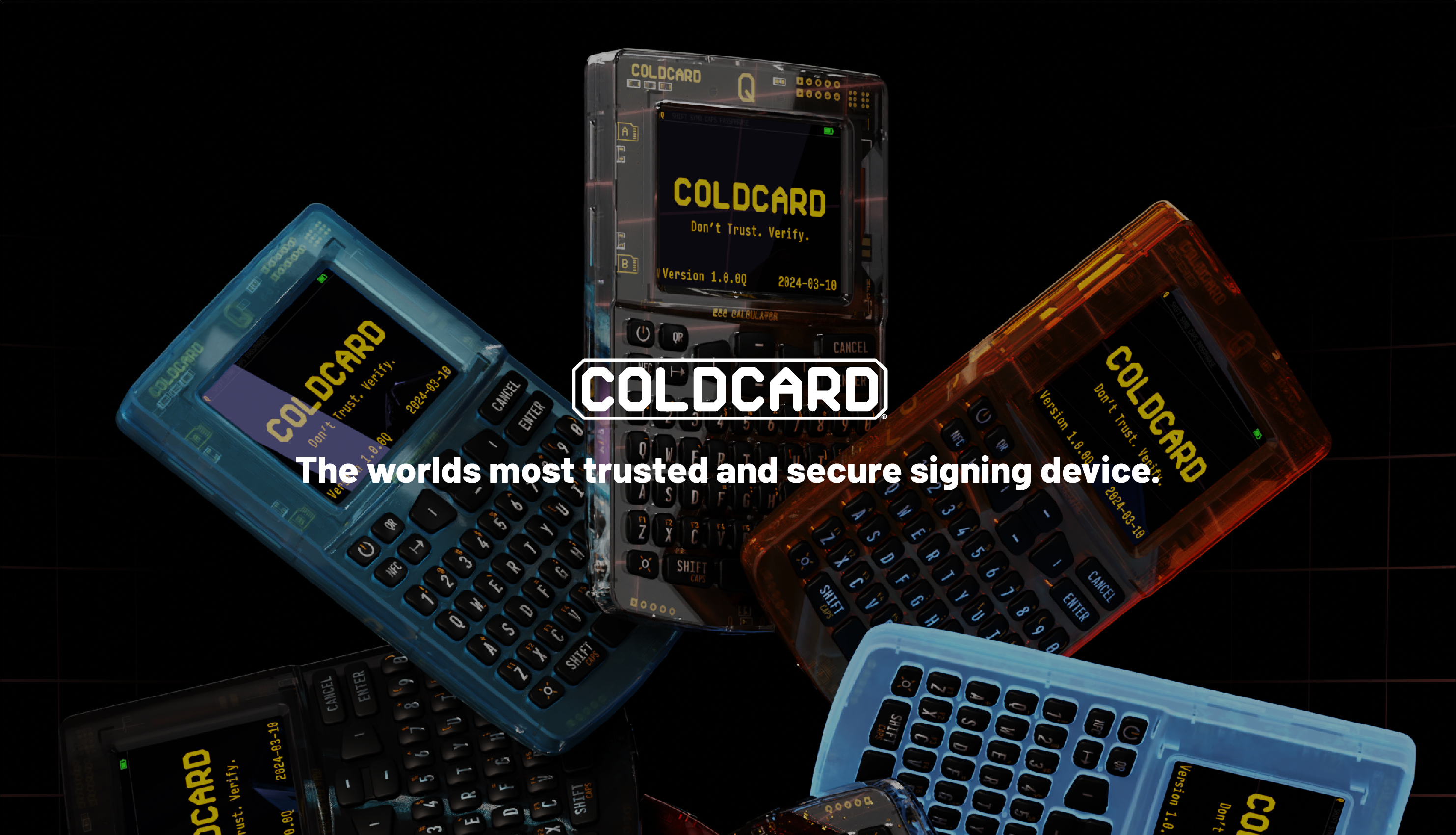 Coldcard Bitcoin signing devices with Coldcard logo