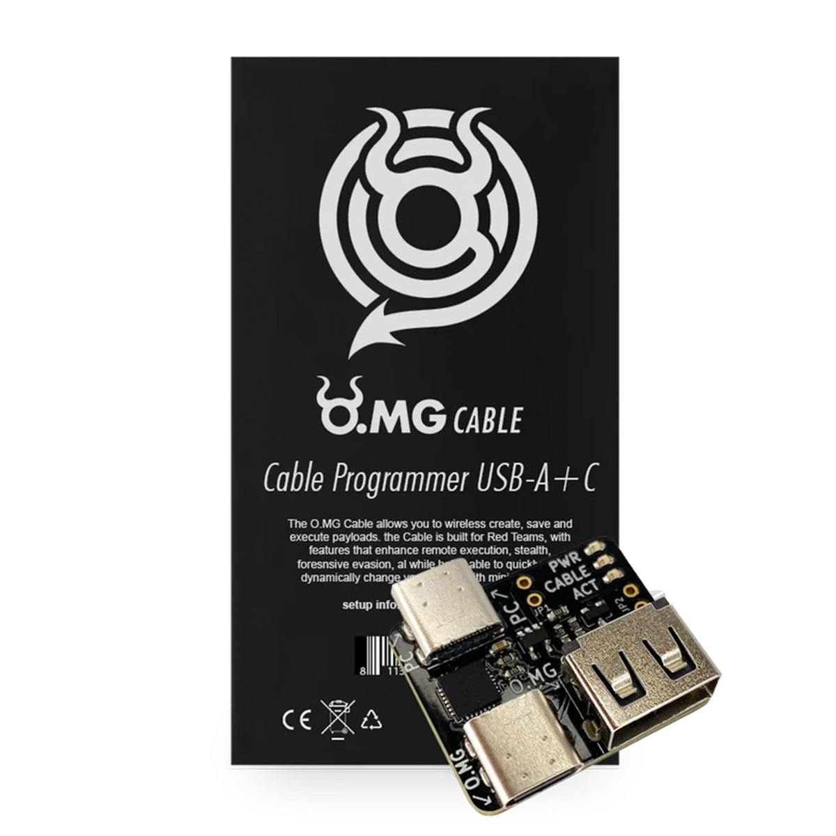 O.MG Cable USB-A+C cable programmer shown with its black retail packaging box on a white background.
